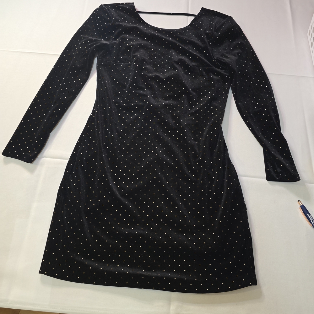 Express Elegant Black Dress with Gold Accents